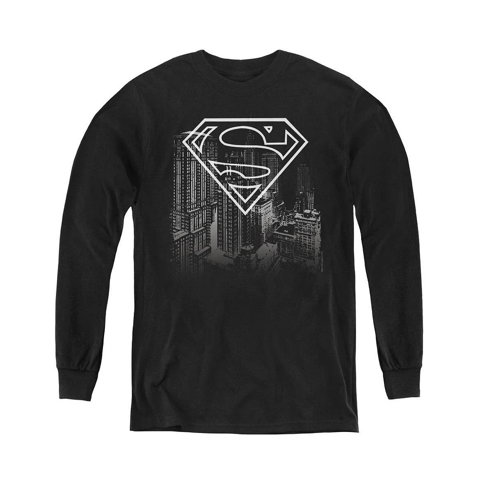 Superman Boys Youth Skyline Long Sleeve Sweatshirts