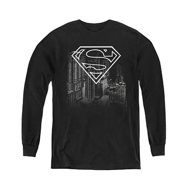 Superman Boys Youth Skyline Long Sleeve Sweatshirts