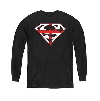 Superman Boys Youth English Shield Long Sleeve Sweatshirts