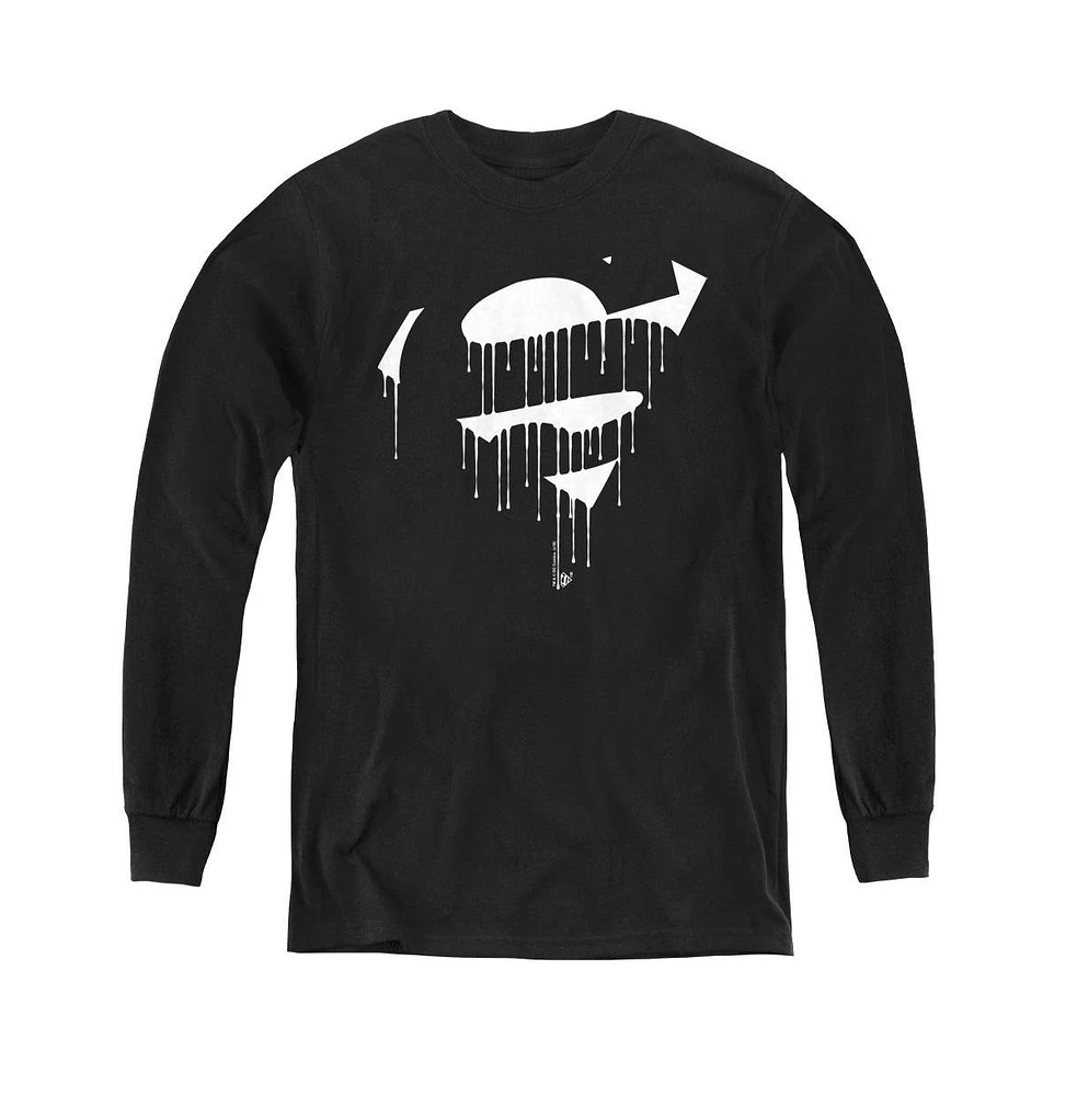 Superman Boys Youth Dripping Shield Long Sleeve Sweatshirts