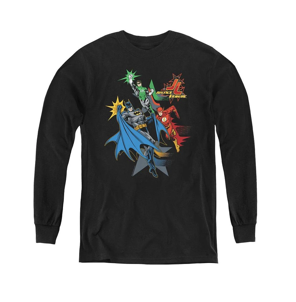 Justice League Boys of America Youth Action Stars Long Sleeve Sweatshirts