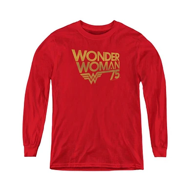 Wonder Woman Boys Youth 75th Anniversary Gold Logo Long Sleeve Sweatshirts