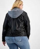 Jou Jou Trendy Plus Size Hooded Faux-Leather Jacket, Created for Macy's