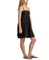 Lucky Brand Women's Drawstring Pocket Cotton Babydoll Mini Dress