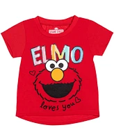 Sesame Street Girls Elmo Abby Cadabby T-Shirt Tulle Skirt and Scrunchie 3 Piece Outfit Set to