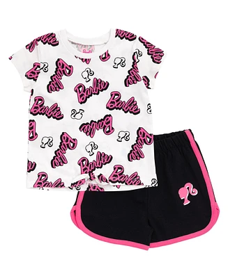 Barbie Toddler Girls T-Shirt and Dolphin Active Shorts Outfit Set Pink / Black