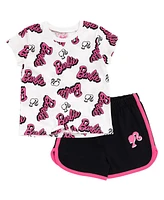 Barbie Toddler Girls French Terry T-Shirt and Active Retro Dolphin Shorts Outfit Set