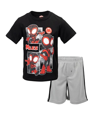 Marvel Toddler Boys Spidey and His Amazing Friends Miles Morales T-Shirt Mesh Shorts Outfit Set Black/Gray