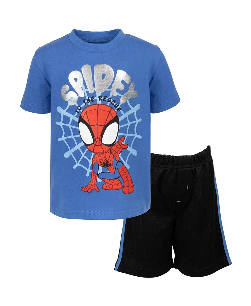 Marvel Toddler Boys Spidey and His Amazing Friends Spider-Man Graphic T-Shirt Mesh Shorts Outfit Set Blue/Black