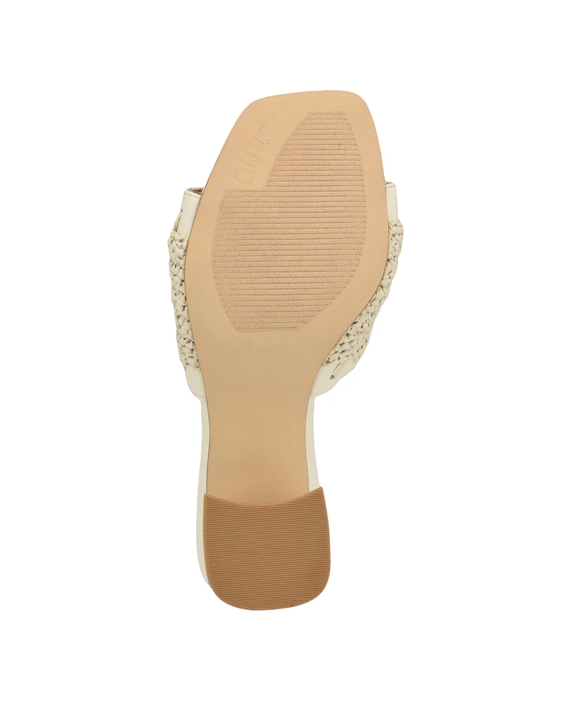 Guess Women's Gellian Raffia Block Heel Slip On One Band Sandals