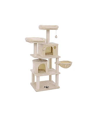 Slickblue Multi-Level Cat Tree with Sisal-Covered Scratching Posts, Plush Perches, Basket and 2 Condos, Tower Furniture