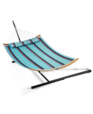 Gymax Hammock Chair with Stand Portable Bag Cushion Pillow Heavy Duty Frame Blue