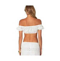 Edikted Women's Skye Off Shoulder Eyelet Crop Top