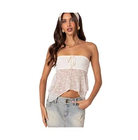 Edikted Women's Embroidered Sheer Strapless Top