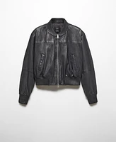 Mango Women's Leather Bomber Jacket