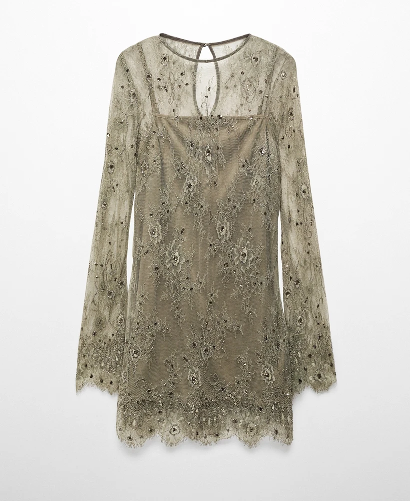 Mango Women's Embroidered Lace Dress