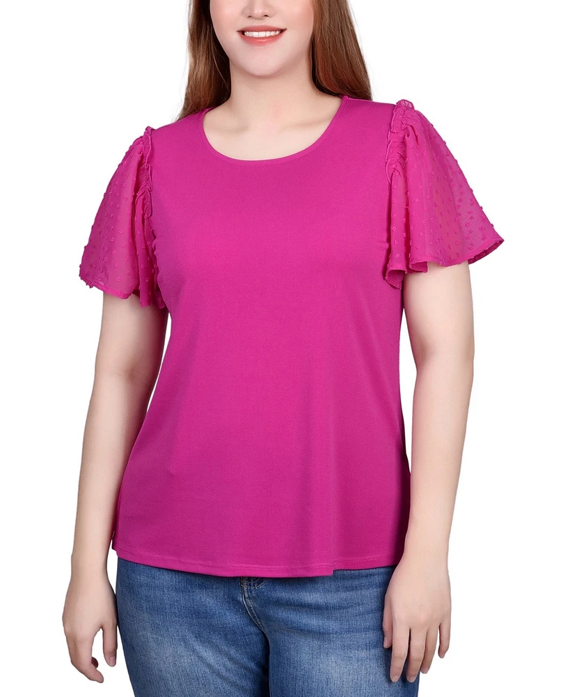 Ny Collection Clip Dot Flutter Sleeve Top
