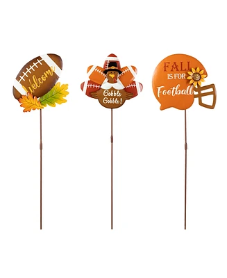 Glitzhome 24"H Set of 3 Thanksgiving Metal Football Turkey Yard Stake