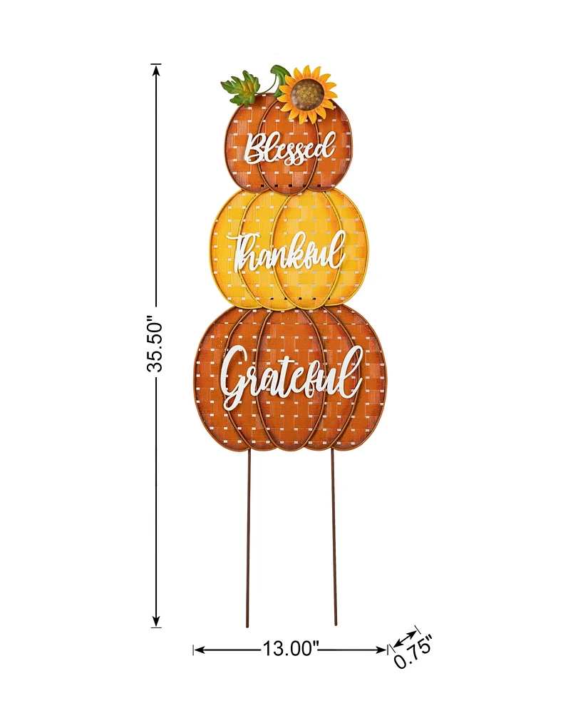 Glitzhome 35.5"H Thanksgiving Metal Stacked Pumpkins Yard Stake