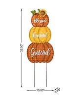 Glitzhome 35.5"H Thanksgiving Metal Stacked Pumpkins Yard Stake