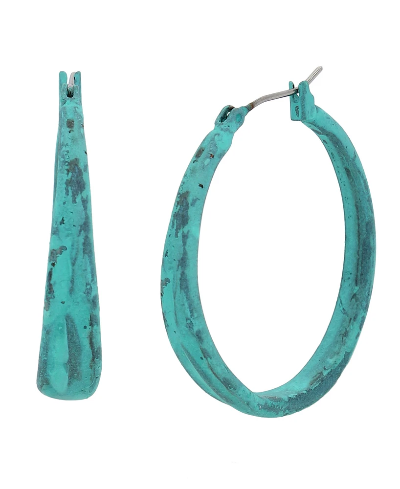 Robert Lee Morris Soho Turquoise Patina Textured Hoop Earrings