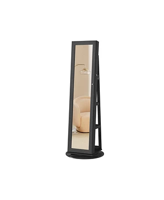 Slickblue 360 Degree Swivel Free-Standing Lockable Jewelry Armoire with Mirror