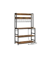 Slickblue Hutch Bakers Rack with Power Outlet, 5 Shelves, 14 S-Shaped Hooks