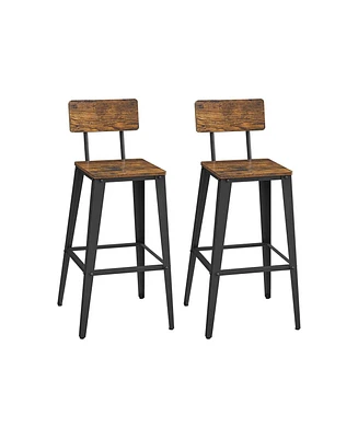 Slickblue Set Of 2 Bar Stools, Bar Height Stools, Tall Bar Stools With Back, Bar Chairs, Steel Frame