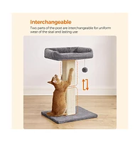 Slickblue Cat Scratcher Post with Plush Perch and Woven Sisal, Pompom, Removable Washable Cover