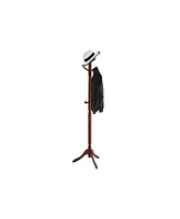 Slickblue Coat Rack With 10 Hooks, Rubber Wood Tree Free Standing, For Clothes, Hats, Handbags, Umbrella