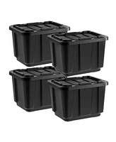 Iris Usa 11.5Gal/46Qt 4 Pack All-Weather Heavy-Duty Stackable Storage Plastic Bin Tote Container with Quick Snap Lid, (20" L x 15" W x 14" H), Black