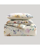 Bebejan Floral Garden on Mocha Bedding 200 Thread Count 100% Cotton Sateen 5 Piece Reversible King Comforter Set
