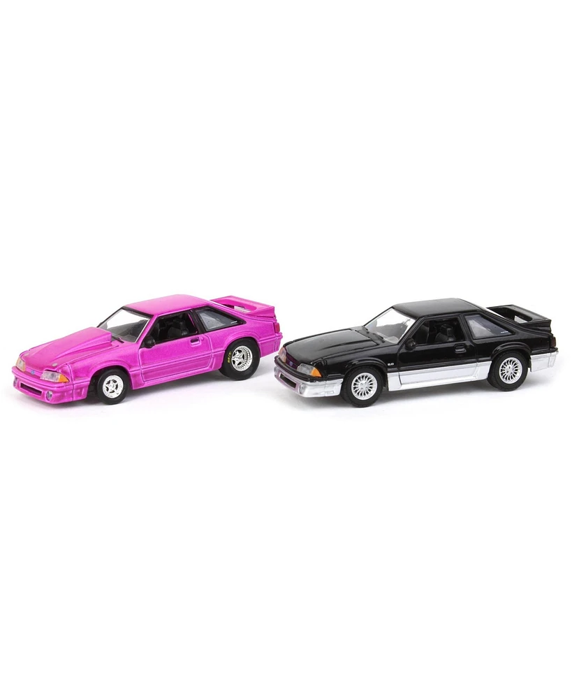 Greenlight Collectibles 1/64 Twin Pack 1988 Ford Mustang Gt Black/Silver & Pink, Lp Diecast