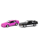 Greenlight Collectibles 1/64 Twin Pack 1988 Ford Mustang Gt Black/Silver & Pink, Lp Diecast