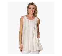 Stella Carakasi Women's Linen Sleeveless Striped A-Line Santorini Top