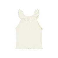 Derek Heart Girls Solid Rib Top with Neck Ruffle