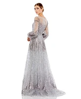 Mac Duggal Women's Jewel Encrusted Illusion Long Sleeve A Line Gown