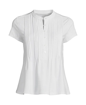 Lands' End Women's Lightweight Jersey Button Pintuck Top