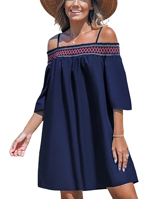 Cupshe Women's Smocked Lace Open-Shoulder Beach Dress