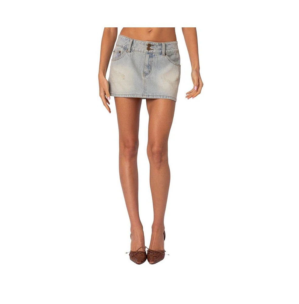 Edikted Women's Rumble Washed Denim Mini Skirt - Light