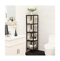 Slickblue 5-Tier Wicker Bathroom Shelf, Standing Kitchen Rack, for Narrow Spaces, Living Room