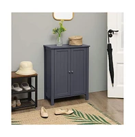 Slickblue Bathroom Floor Storage Cabinet With Double Door Adjustable Shelf