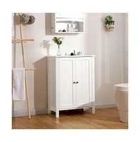 Slickblue Bathroom Floor Storage Cabinet With Double Door Adjustable Shelf