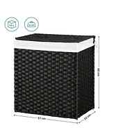 Slickblue Synthetic Rattan Laundry Hamper with Lid, 2 Sections Removable Liner Bag