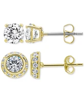 2-Pc. Set Lab Grown White Sapphire Solitaire & Halo Stud Earrings (3-3/8 ct. t.w.) in 14k Gold-Plated Sterling Silver