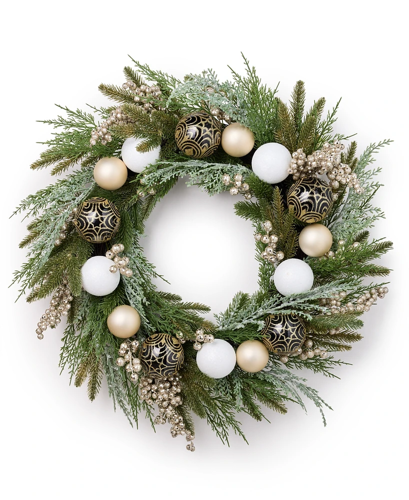 Holiday Lane Shine Bright Wreath with Ornaments & Berries, Created for Macy's