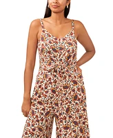 1.state Women's Printed Tie Front Sleeveless Cropped Jumpsuit