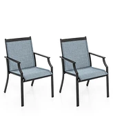 Costway 2 Piece Patio Dining Chairs Large Outdoor Chairs with Breathable Seat & Metal Frame