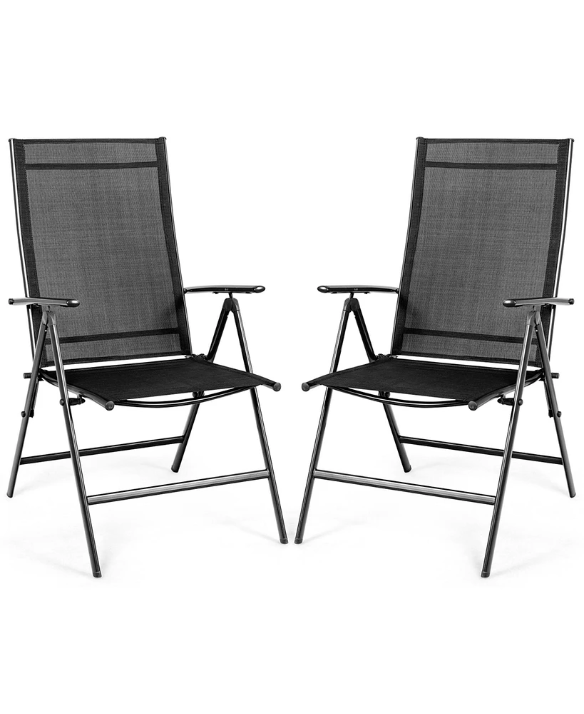 Gymax 2PCS Folding Chair Patio Garden Outdoor w/ Steel Frame Adjustable Backrest