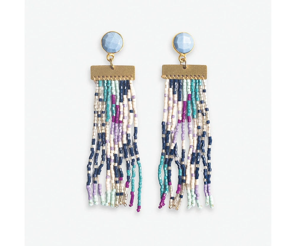 Ink + Alloy Lilah Semi-Precious Stone Post With Organic Shapes Beaded Fringe Earrings
